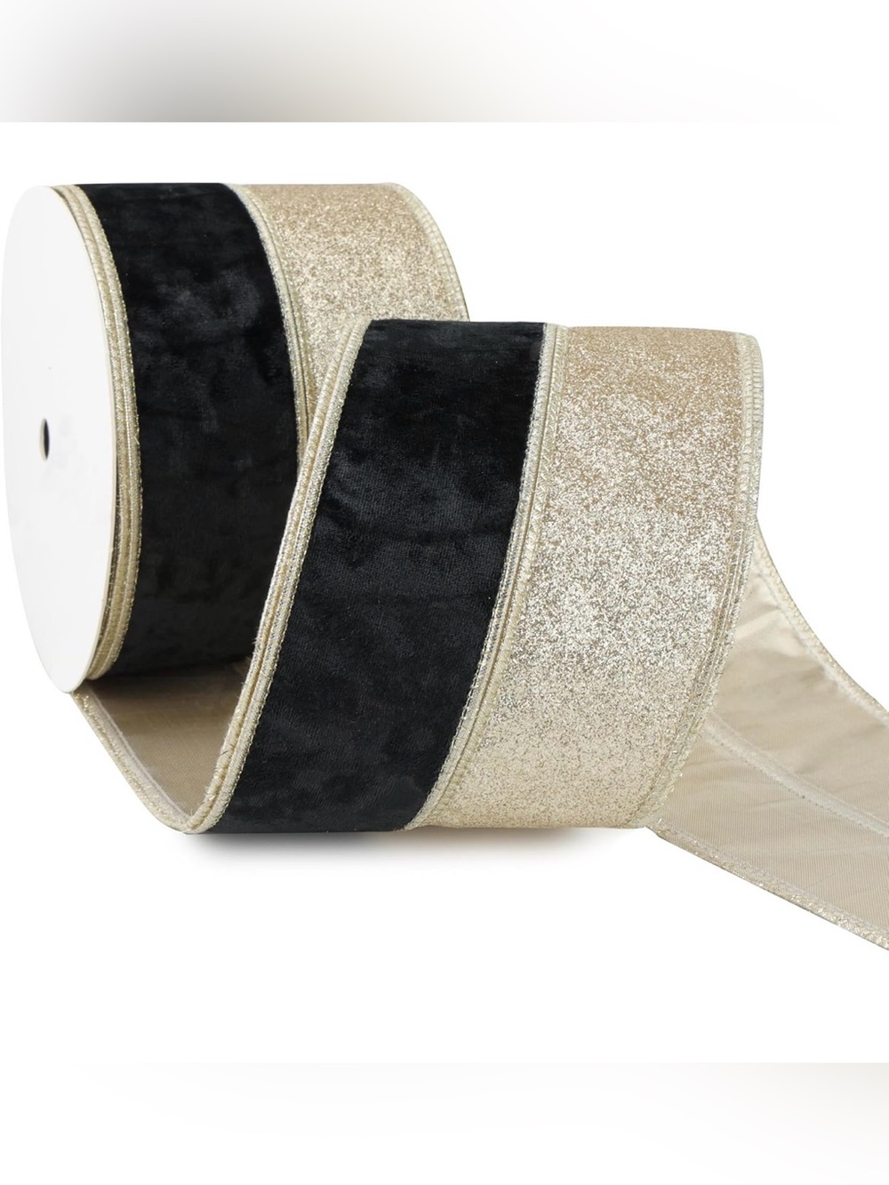 Gold and Black Holiday Velvet Glitter Ribbon - Elegant Gift & Décor Trim